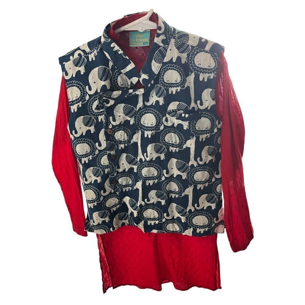 Lil Pitaara Boy’s India Kurta with Vest ~ 6-7yrs